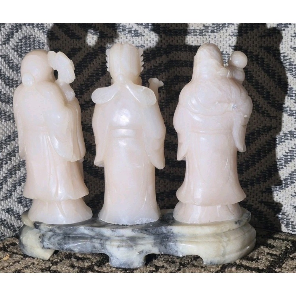 Vintage Soapstone / Alabaster Carved Elder Figures – Set of‎ 3 on Marble Base - Picture 2 of 6